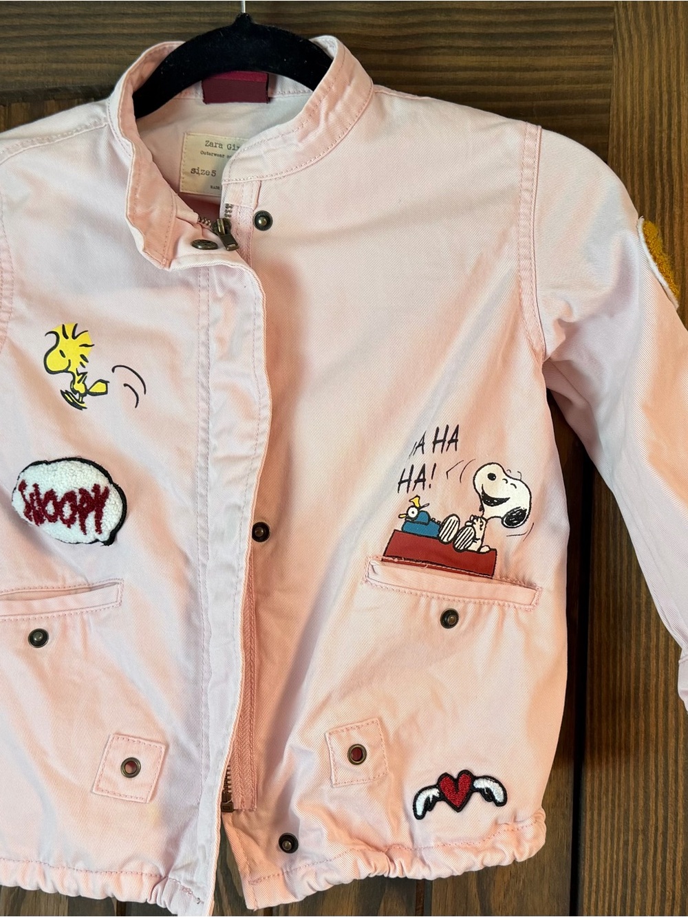 Kids Pink Snoopy Patch Cotton Jacket